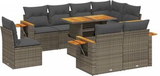 vidaXL Set De Muebles De Jard&iacute;n 9 Pzas Y Cojines Rat&aacute;n Sint&eacute;tico Gris Vidaxl