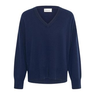 MY ESSENTIAL WARDROBE Gebreide kleding - Dames - V-hals truien - Blauw - L - Truien & Vesten