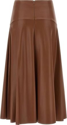 Nude Leather-Effect Flared Skirt - Brown