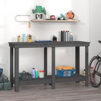 vidaXL Vidaxl - Banco De Trabajo De Madera Maciza De Pino Gris 140x50x80 Cm