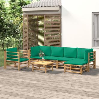 vidaXL Vidaxl - Set De Muebles De Jard&iacute;n 7 Piezas Bamb&uacute; Con Cojines Verde