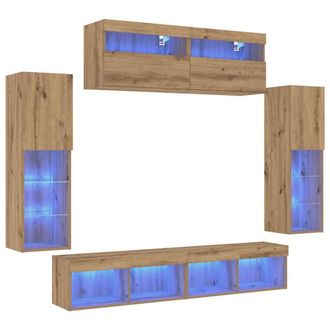 Berkfield Home TV Wall Cabinets with LED Lights 2 pcs Artisan Oak 80x30x30 cm in Brown | Size: 80 x 30 x 30 cm