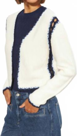 Line Marigold Tipped Cardigan In Pearl