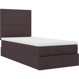 vidaXL Estructura Cama Otomana Colch&oacute;n Tela Marr&oacute;n Oscuro 90x190 Cm Vidaxl