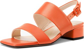 Castamere Womens Chunky Block Low Heel Peep Open Square Toe Buckle Sandals Dress Casual Party Shoes 3.5 CM Heels Orange 3.5 UK