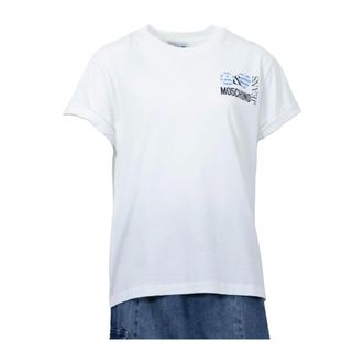 Moschino T-Shirts, female, White, Size: L Crewneck T-Shirt