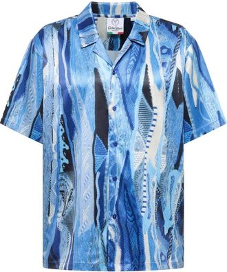 Carlo Colucci Gebreid Overhemd Klassieke Elegantie Modern Ontwerp - Heren - Korte mouwen Overhemden - Blauw - S - Overhemden
