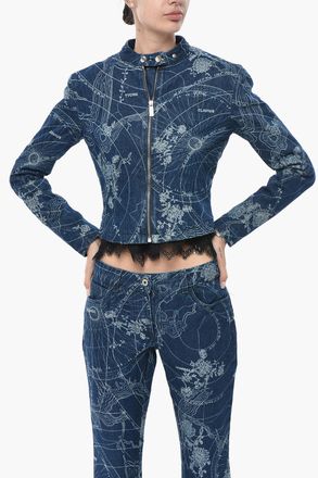 Off-white Printed Denim Jacket MAP With Full Front Zip Off-White