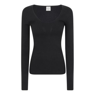 Toteme Round-neck Knitwear, female, Black, Size: S Compact Knit Top