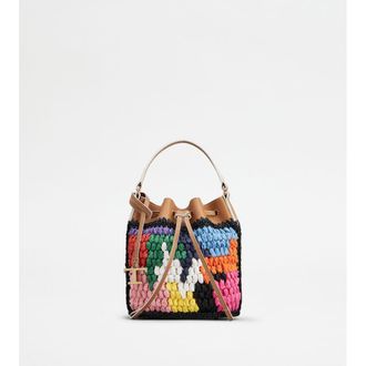 Tod's Bucket Bag in Leather and Raffia Micro