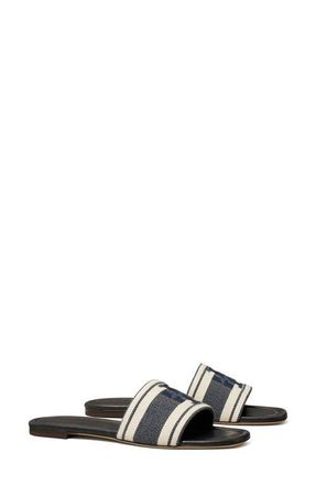 Tory Burch Double T Jacquard Slide Sandal in Blue Chiaro/ash White at Nordstrom, Size 7.5