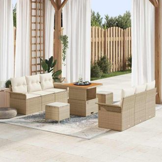 vidaXL Conjunto De Sof&aacute; De Jard&iacute;n 9 Pcs Beige, Crema 80 X 80 X 71 Cm Vidaxl
