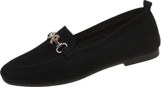 Generic Womens Ballet Flats Knit Comfortable Pumps Shoes Solid Color Smart Breathable Lightweight Comfortable Slip On Walking Shoes Casual Outdoor Black