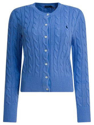 Polo Ralph Lauren Braided Crewneck Cardigan With Logo Knitwear Light Blue