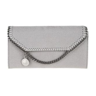 Stella McCartney Accessoires, Dames, Grijs, ONE Size, Polyester, Falabella Continental Wallet With Chain Eco Shaggy Deer W/Ruthenium Chain