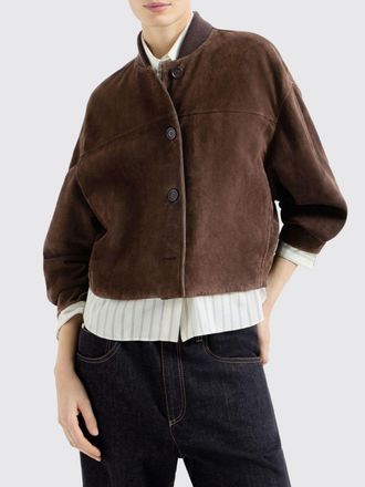 Brunello Cucinelli Suede Leather Bomber Jacket with Monili