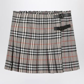 Burberry Grey Woll Kilt Rock mit Scheckmuster