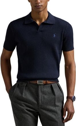 Polo Ralph Lauren Johnny Collar Rib Cotton Polo Sweater in Navy Heather at Nordstrom, Size Xx-Large