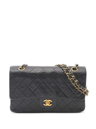Chanel 1996-1997 Double Flap Lambskin schoudertas - Zwart