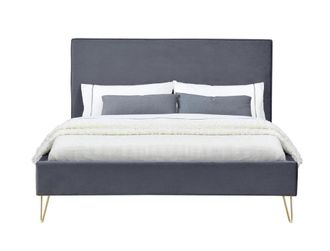 Concept Usine Cama de terciopelo gris y lat&oacute;n de 140