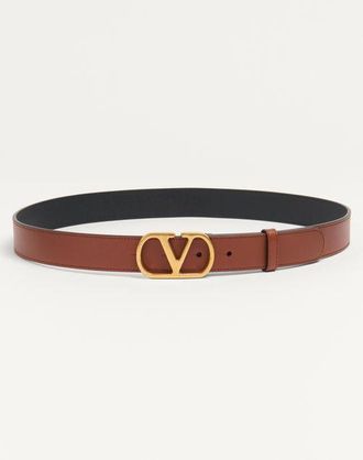 Valentino Garavani Cintura Vlogo Signature In Vitello Lucido 30 Mm Uomo DEEP CARAMEL 110