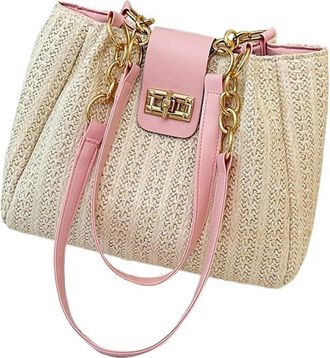 Generic Woven Tote Bag Stylish Women Handbag Shoulder With Chain Leather Strap Fashion Shopping Travel(3pcs)