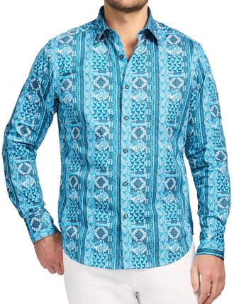 Robert Graham Kedron Mens Teal, X-Large, Teal, X-Large, Blue-Green, XL