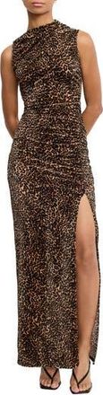 Good American Ruched Velvet High Neck Maxi Dress in Mini Lucky Leopard at Nordstrom Rack, Size 5X-Large