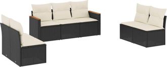 vidaXL Vidaxl - Set De Comedor De Jard&iacute;n 7 Pzas Y Cojines Rat&aacute;n Sint&eacute;tico Negro