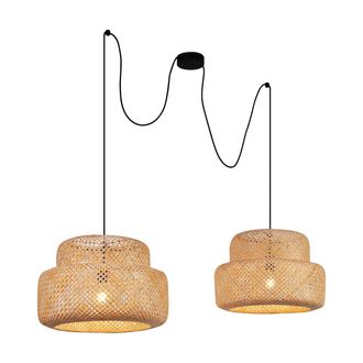 QAZQA Qazqa Japandi L&aacute;mpara Colgante Japandi Negra Con Bamb&uacute; 2 Luces - Kea Bamb&uacute; Adecuado Para Led Max. 1 X 15 Watt