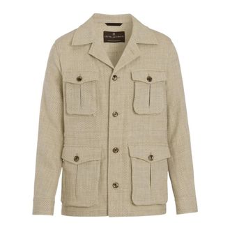 Oscar Jacobson Light Jackets, male, Beige, Size: L Sirolo Regular Fit Skjortejakke Twill