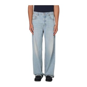 Saint Laurent Straight Jeans, male, Blue, Size: W34 Slim-Fit Distressed Jeans