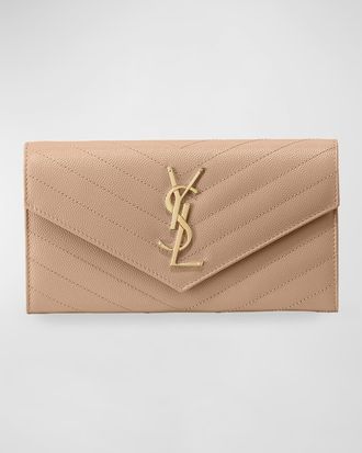 Saint Laurent YSL Monogram Large Flap Wallet in Grained Leather