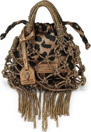 Kurt Geiger Mini Macramè Crystal Drawstring Bag in Open Brown at Nordstrom