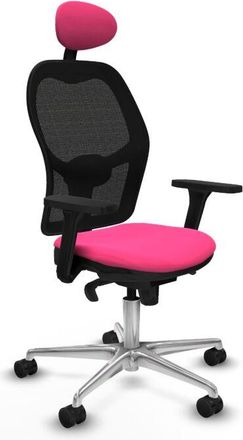 Piqueras y Crespo Piqueras Y Crespo - Jorquera Sincro Malla Negra Similpiel Rosa Brazos 3d Base Aluminio Cabecero Fijo Ruedas 65mm Nailon