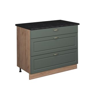 Vicco Mueble Bajo De Cocina Fame-line, Verde Dorado Casa De Campo/roble Dorado, 100 Cm, Et Antracita, Vicco
