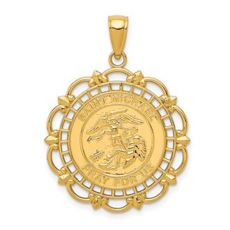 Diamond2Deal 14k Yellow Gold Solid St. Michael Medal Scalloped Edge Round Pendant
