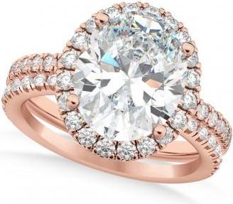 Allurez Moissanite & Diamonds Oval-Cut Halo Bridal Set 14K Rose Gold (3.50ct)