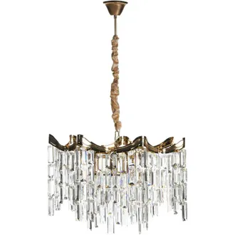 Beliani Chandelier Gold Iron Acrylic Faux Crystals Tiered Design Glamour Style Shimmering Effect JEMNI