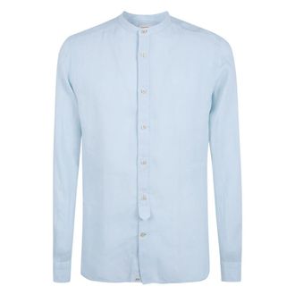 Tintoria Mattei Linnen Overhemd Met een Mao Kraag - Heren - Casual Overhemden - Blauw - L - Linnen - Overhemden