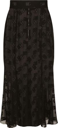 Dolce & Gabbana DG-logo satin midi skirt - women - Silk/Silk/Rayon/Spandex/Elastane/Spandex/Elastane - 36 - Black