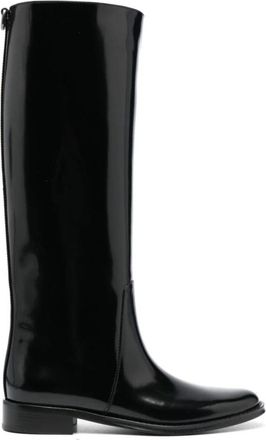 Saint Laurent Hunt Leren Laarzen - Dames - Hoge Laarzen - Zwart - 37 1/2 EU - Leer - Schoenen