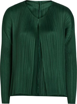 Pleats Please Issey Miyake Pleated Woven Cardigan - Dark Green - 5
