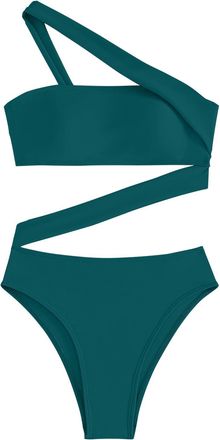 Generic Swimsuit Women White Women Bikini Solid Color Sexy Hollow Tube Top Straps Slant Shoulder Women Swimsuit Sexy Black, AG, S