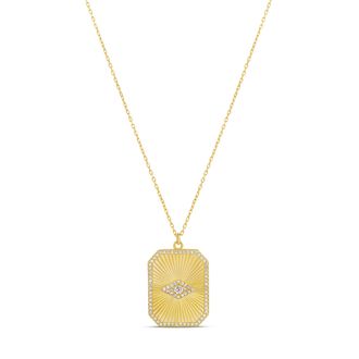 SHYMI Fluted Rectangular Evil Eye Necklace -.925 Sterling Silver, 14k Gold-Plated - Rhodium Plated, Cubic Zirconia Pav&eacute; Detailing, Adjustable Chain