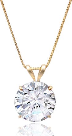 MAX + STONE 14K Gold 9MM Solitaire Cubic Zirconia Pendant Necklace with 18 Inch Box Chain