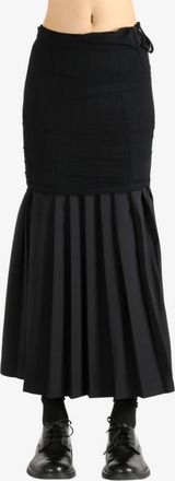 Maison Margiela Long Pleated Skirt In Off Black