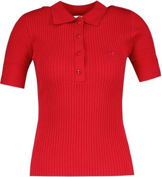 Courr&egrave;ges Womens Ribbed Cotton Polo Red