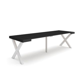 Skraut Home Skraut Home - Mesa Consola Extensible, Mesa Comedor Plegable, 260, Para 12 Comensales, Patas Madera Maciza, Estilo Moderno, Negro
