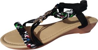 Generic 2026 Ladies Summer Flower Colorblocking Beach Plus Size Sandals (Black, 6.5)
